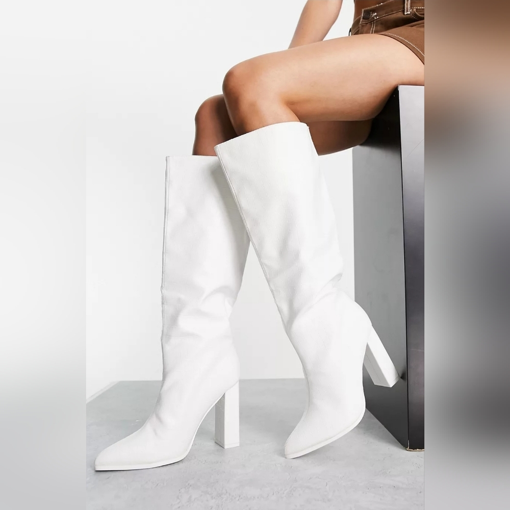 🤍 NWT Public Desire Croc Print White Boots
